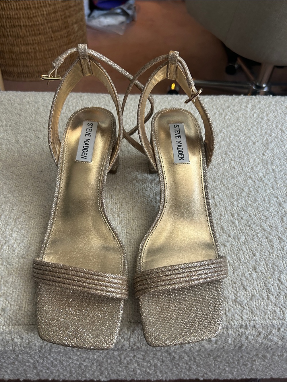 Steve Madden Metallic Gold Strappy Block Heel Sandals